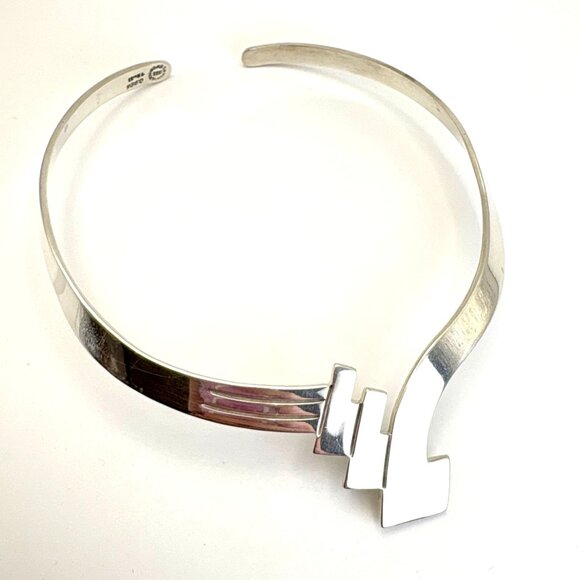 VTG Sterling Silver 925 Geometric Art Deco Stiff Collar Necklace 16" Fit - Picture 2 of 16